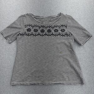 Talbots Shirt Womens Medium Striped Embroidered Short Sleeve Cotton Basic